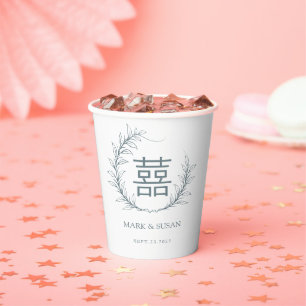 Gobelets En Papier Chinois moderne Mariage double bonheur