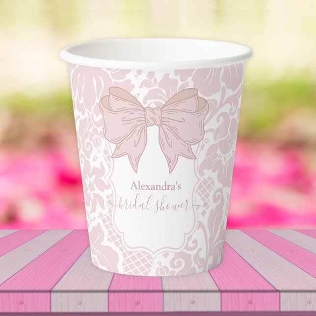 Gobelets En Papier Chinoiserie blanche rose pâle Fête des mariées flo (Créateur téléchargé)