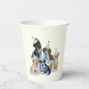 Gobelets En Papier Chiot pur Thème Chien Bleu Fournitures Anniversa