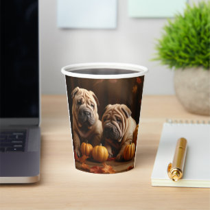 Gobelets En Papier Chiots Shar Pei Automne Délice Citrouille