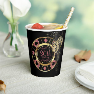 Gobelets En Papier Chip de Poker de Casino Anniversaire - Rose