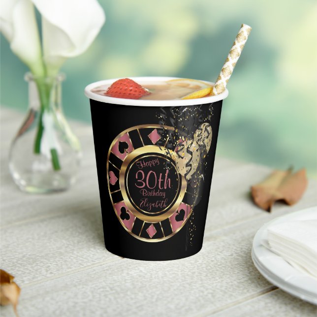 Gobelets En Papier Chip de Poker de Casino Anniversaire - Rose (Insitu)
