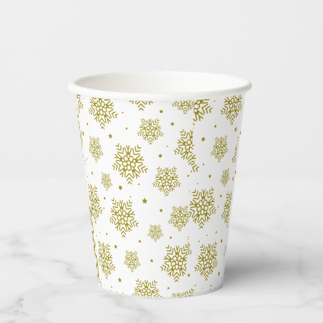 GOBELETS EN PAPIER CHRISTAMS GOLD SNOW FLAKES MODERNE STYLISÉ MINIMAL (Recto)