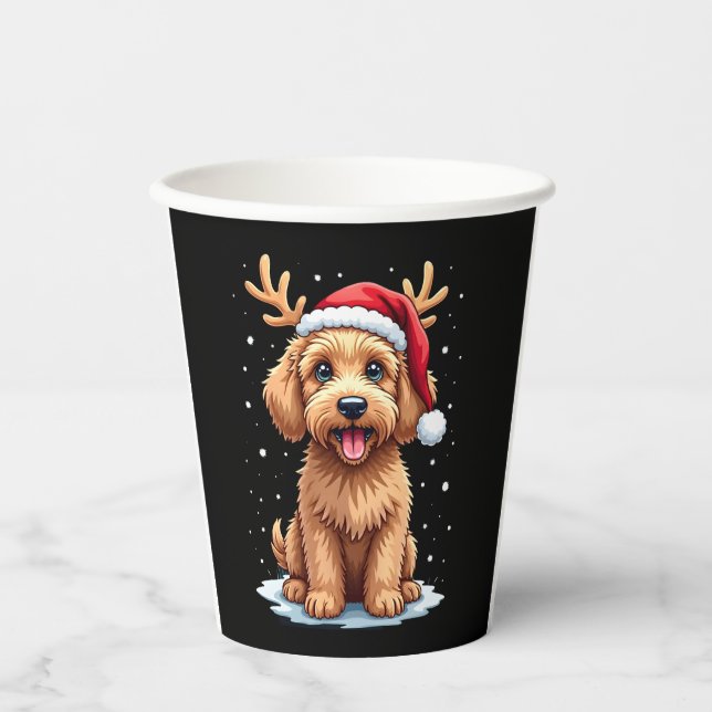 Gobelets En Papier Christmas Goldendoodle Dog Reindeer Holiday Doodle (Recto)