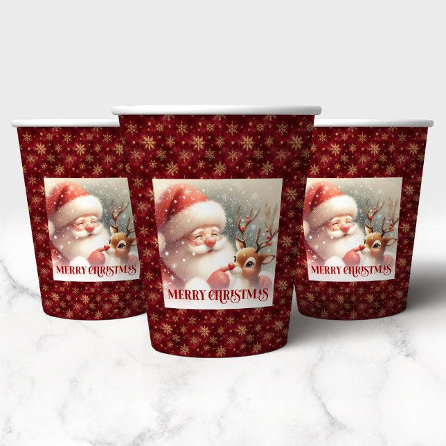 Gobelets En Papier Christmas Paper Cups Featuring Cute Santa Rudolph (Christmas Paper Cups Featuring Cute Santa and Rudolph)