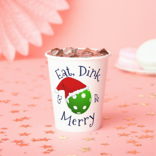 Gobelets En Papier Christmas Pickleball Mange Dink and Be Joyeux