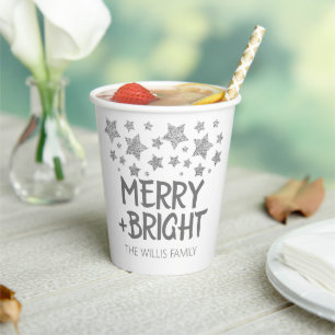Gobelets En Papier Christmas Sparkle Stars Joyeux Nom de famille