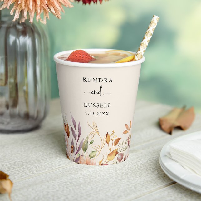 Gobelets En Papier Chute dorée Terracotta Floral (Créateur téléchargé)