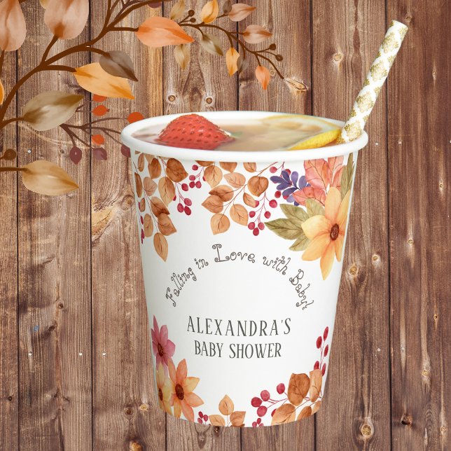 Gobelets En Papier Chute en amour Baby shower d'automne fleuri (Créateur téléchargé)