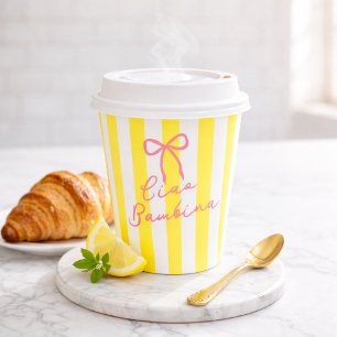 Gobelets En Papier Ciao Bambina Rayure Jaune Baby Shower Citron