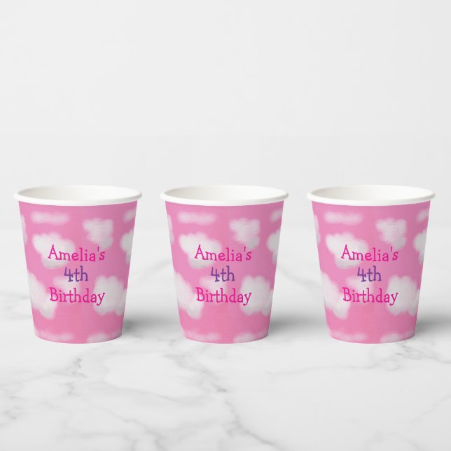 Gobelets En Papier Ciel rose et nuages moelleux Anniversaire (Multi)