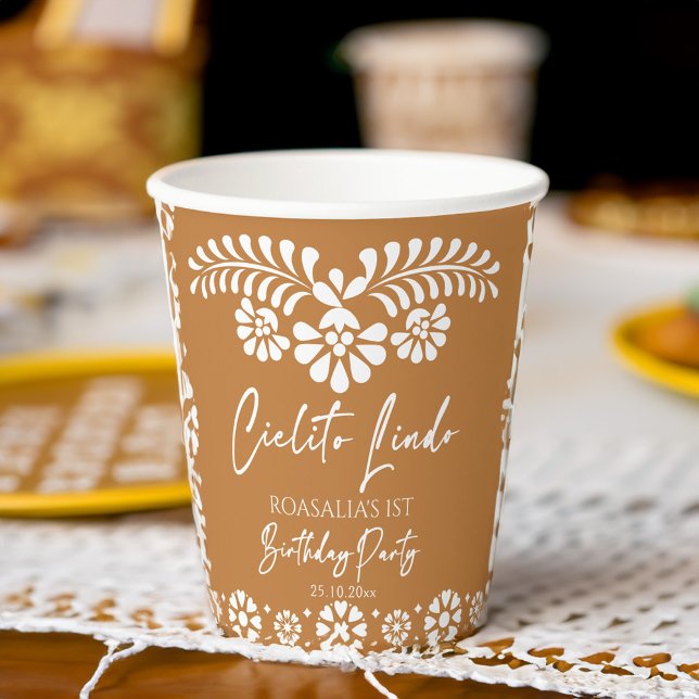 Gobelets En Papier Cielito lindo terracotta fête d'anniversaire mexic (Cielito lindo terracotta Mexican fiesta birthday party personalized Paper Cups papel picado cups)