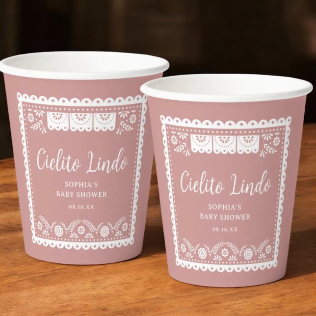Gobelets En Papier Cielito rose Lindo Talavera Baby shower mexicain (Créateur téléchargé)