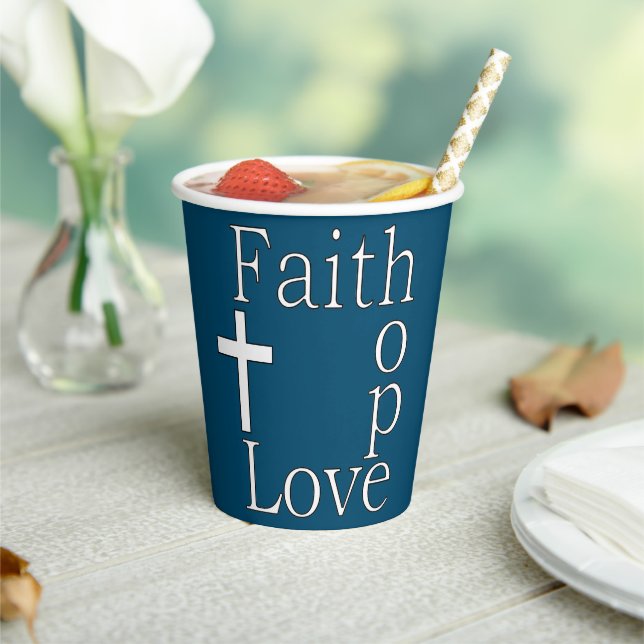 Gobelets En Papier Citation chrétienne "Faith Hope Love" (Insitu)