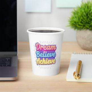 Gobelets En Papier Citation motivationnelle néon 'Rêver croire réussi