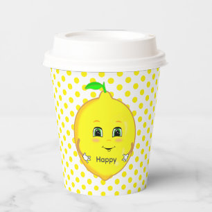 Gobelets En Papier Citron heureux & Points jaunes à pois