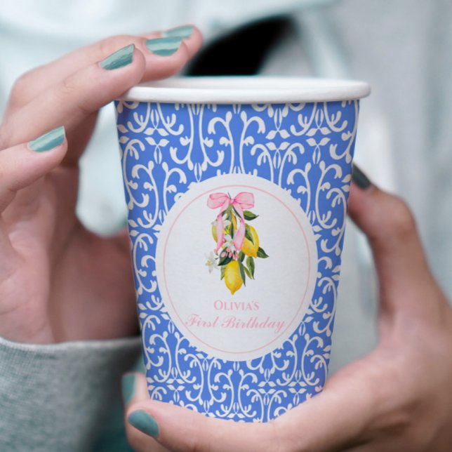 Gobelets En Papier Citron Pink Bow preppy 1er anniversaire (Créateur téléchargé)
