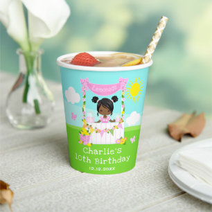 Gobelets En Papier Citronade rose Stand Anniversaire Fille de peau fo