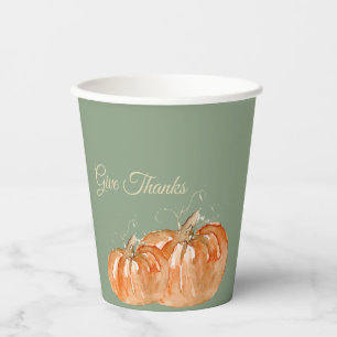 Gobelets En Papier Citrouille Aquarelle "Donner Merci" (Personnalisab