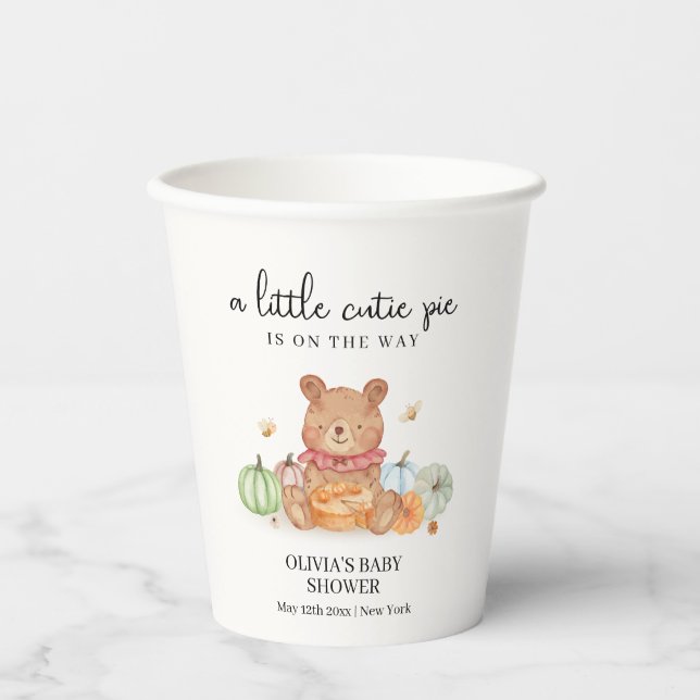 Gobelets En Papier Citrouille Automne Pie Teddy Bear Baby shower (Recto)