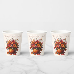 Gobelets En Papier Citrouille aux feuilles automnales-Thanksgiving-