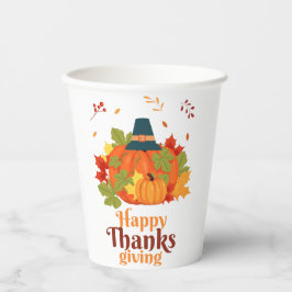 Gobelets En Papier Citrouille bon thanksgiving avec Casquette et Feui