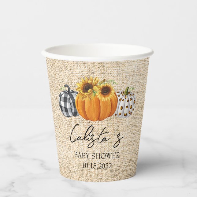 Gobelets En Papier Citrouille d'automne Baby shower Sunflower Burlap (Recto)