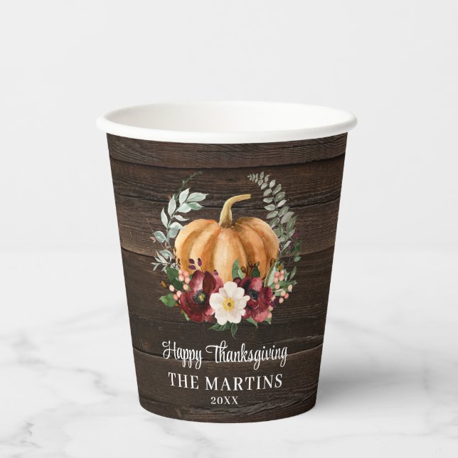 Gobelets En Papier Citrouille d'automne Thanksgiving (Recto)