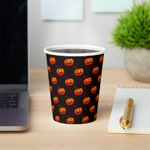 Gobelets En Papier Citrouille D'Halloween, Citrouille Orange Trou Ou 