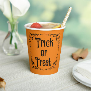 Gobelets En Papier Citrouille d'Halloween Orange et Black Trick ou Tr