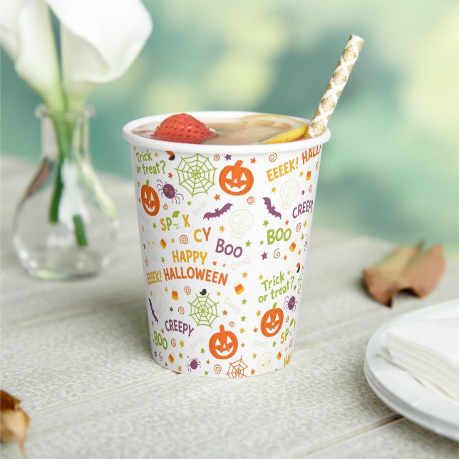 Gobelets En Papier Citrouille éffrayant et amusant - Motif Halloween  (Insitu)