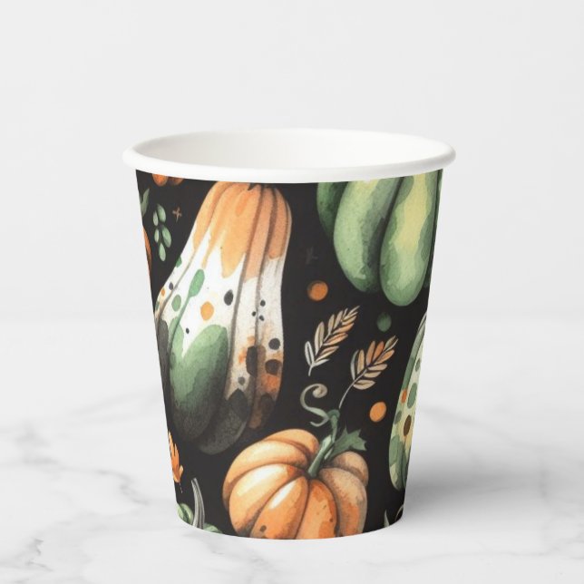 Gobelets En Papier Citrouille Helloween Envelopper les feuilles de pa (Recto)