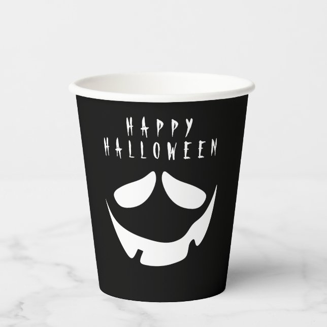 Gobelets En Papier Citrouille Jack-o'-lantern noir et blanc d'Hallowe (Recto)