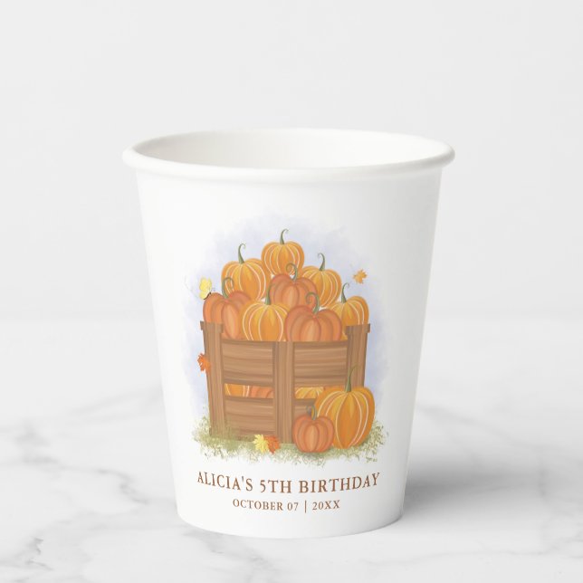 Gobelets En Papier Citrouille Patch Papillon automne Feuilles Anniver (Recto)