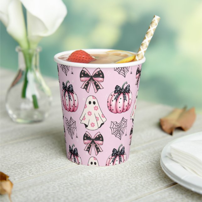 Gobelets En Papier Citrouille rose Coquette Ghosts Motif d'Halloween (Insitu)