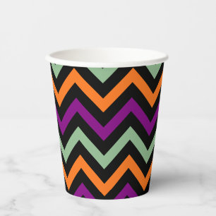 Gobelets En Papier Citrouille, violet, vert et noir Horiz. Chevron