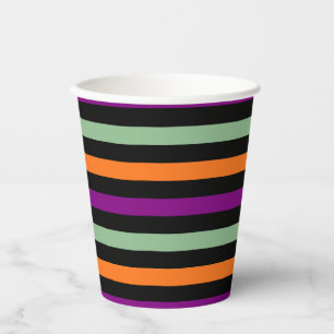 Gobelets En Papier Citrouille, violet, vert et noir Horiz. Rayures