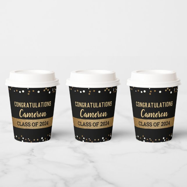 Gobelets En Papier Classe de 2024 Confetti Graduation Personnalisable (Multi)