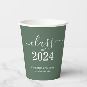 Gobelets En Papier Classe de 2024 Sage Green Graduation Party