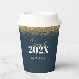 Gobelets En Papier classe de graduation de parties scintillant bleue 