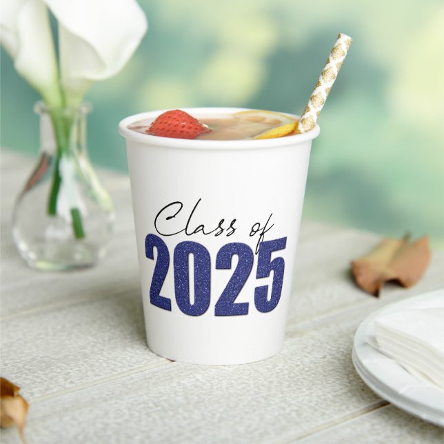 Gobelets En Papier Classe de Parties scintillant bleu marine de 2025 (Insitu)