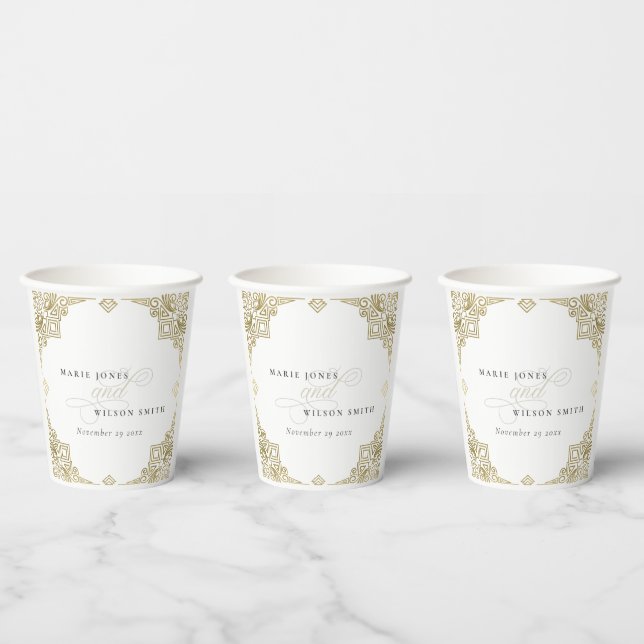 Gobelets En Papier Classé Elegant Gold Art Déco Mariage (Multi)