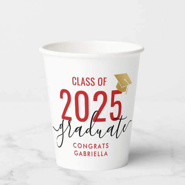 Gobelets En Papier Classe of 2023 Parti de graduation rouge moderne (Recto)