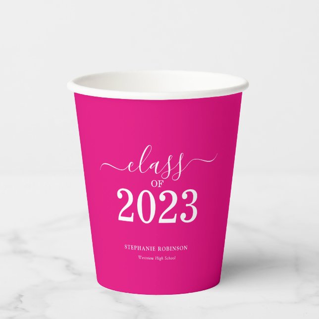 Gobelets En Papier Classe rose de 2023 Graduation Party (Recto)
