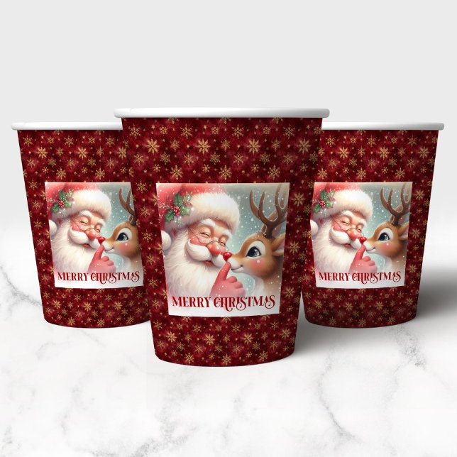 Gobelets En Papier Classic Santa and Rudolph Cute Festive Christmas  (Classic Santa and Rudolph Cute Festive Christmas Cups)