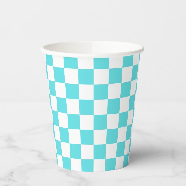 Gobelets En Papier Classic visual turquoise blue checkerboard  (Gauche)