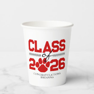 Gobelets En Papier Clé rouge & blanc de la classe de graduation