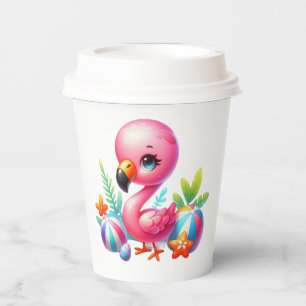 Gobelets En Papier Clipart de dessin Flamant rose aquarelle
