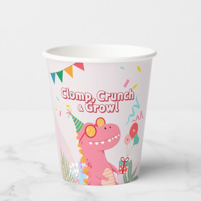 Gobelets En Papier Clomp, Crunch & Growl ! Parti Dinosaur (Recto)