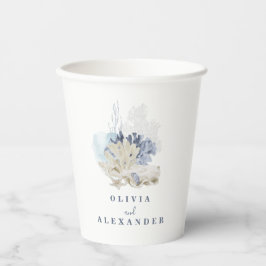 Gobelets En Papier Coastal Beach bleu coquillage mariage